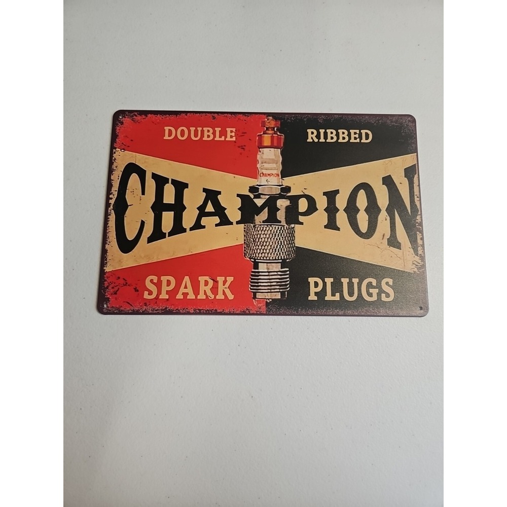 Champion Spark Plugs, Rustic Looking, 8x12, Metal Sign Garage Mechanic